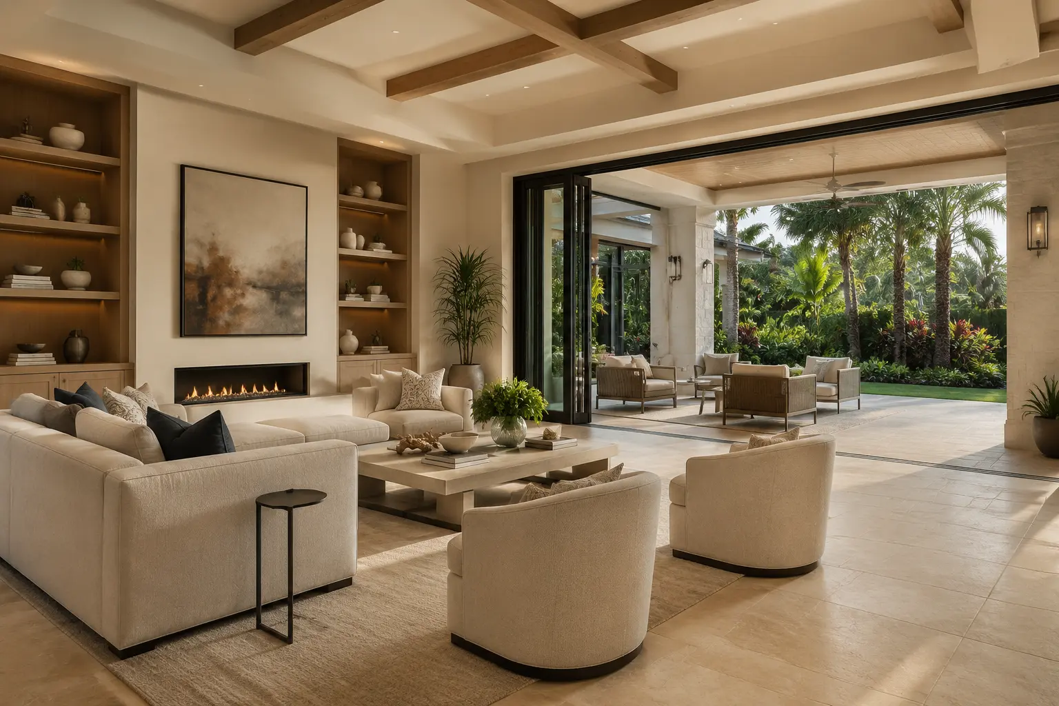 Remodeled luxury living room with indoor outdoor connection