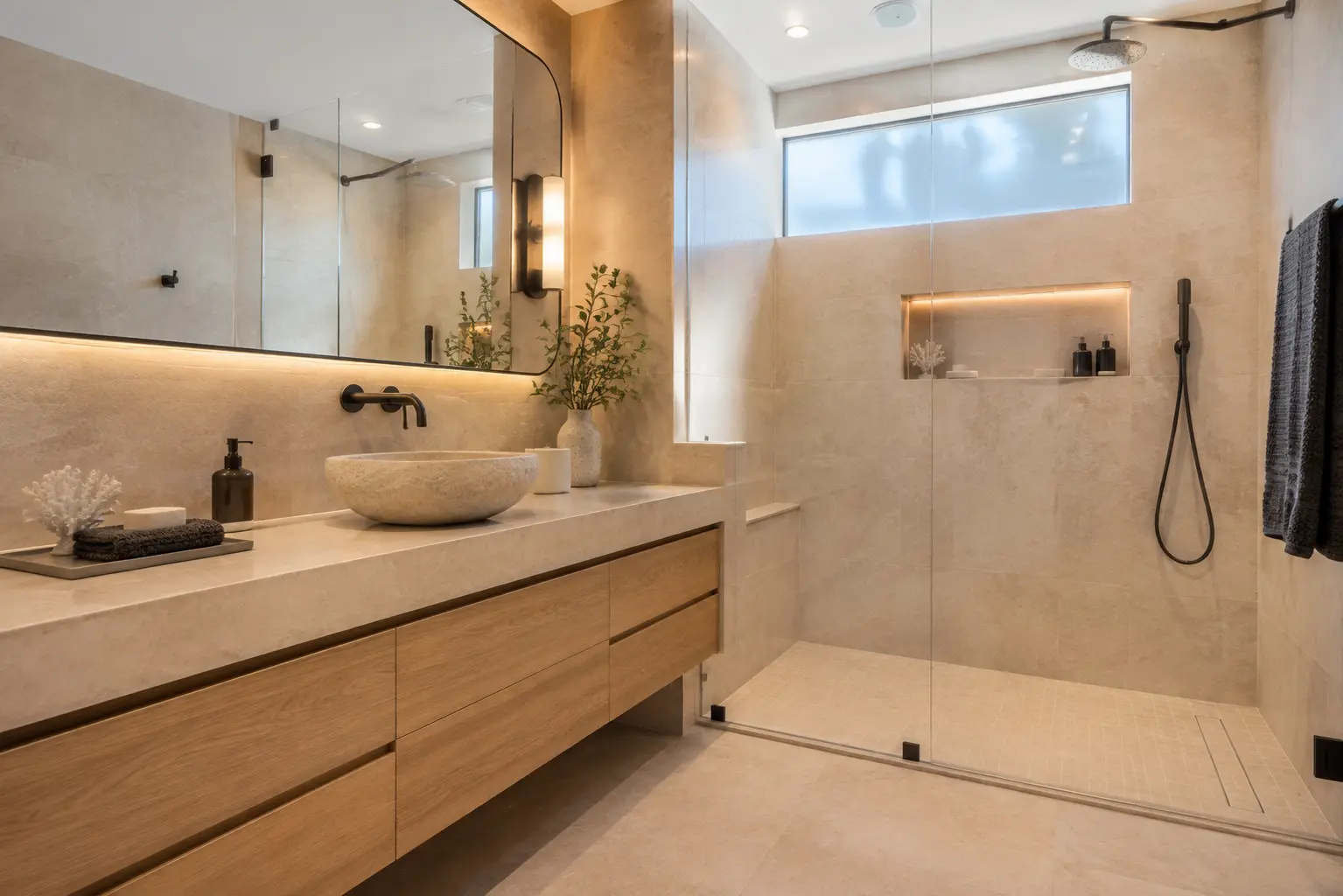 Completed spa inspired bathroom renovation