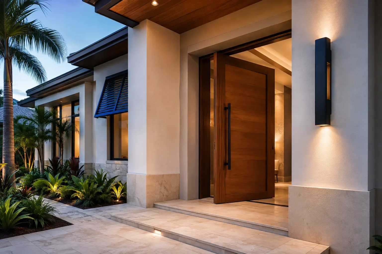 Completed luxury coastal home entry detail