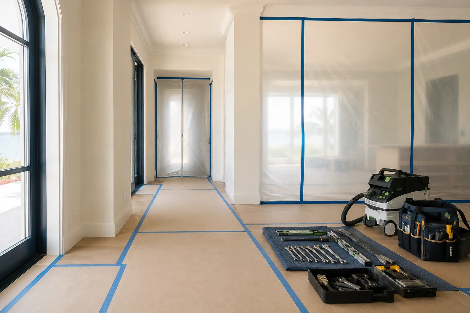 Clean protected home renovation jobsite